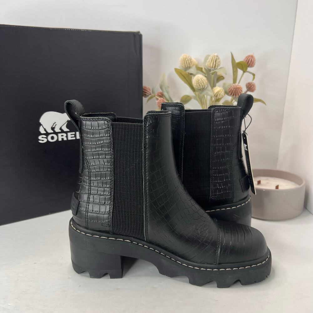 Sorel Joan Now Waterproof Chunky Heel Chelsea Boot Black Women's 6.5 Tried On - Picture 6 of 11